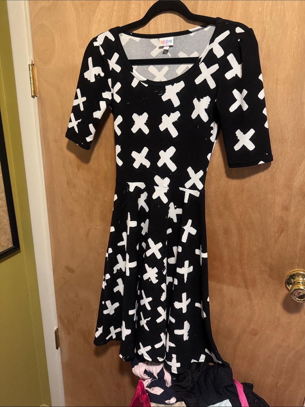 LuLaRoe Black & White Cross-Print Midi Dress
